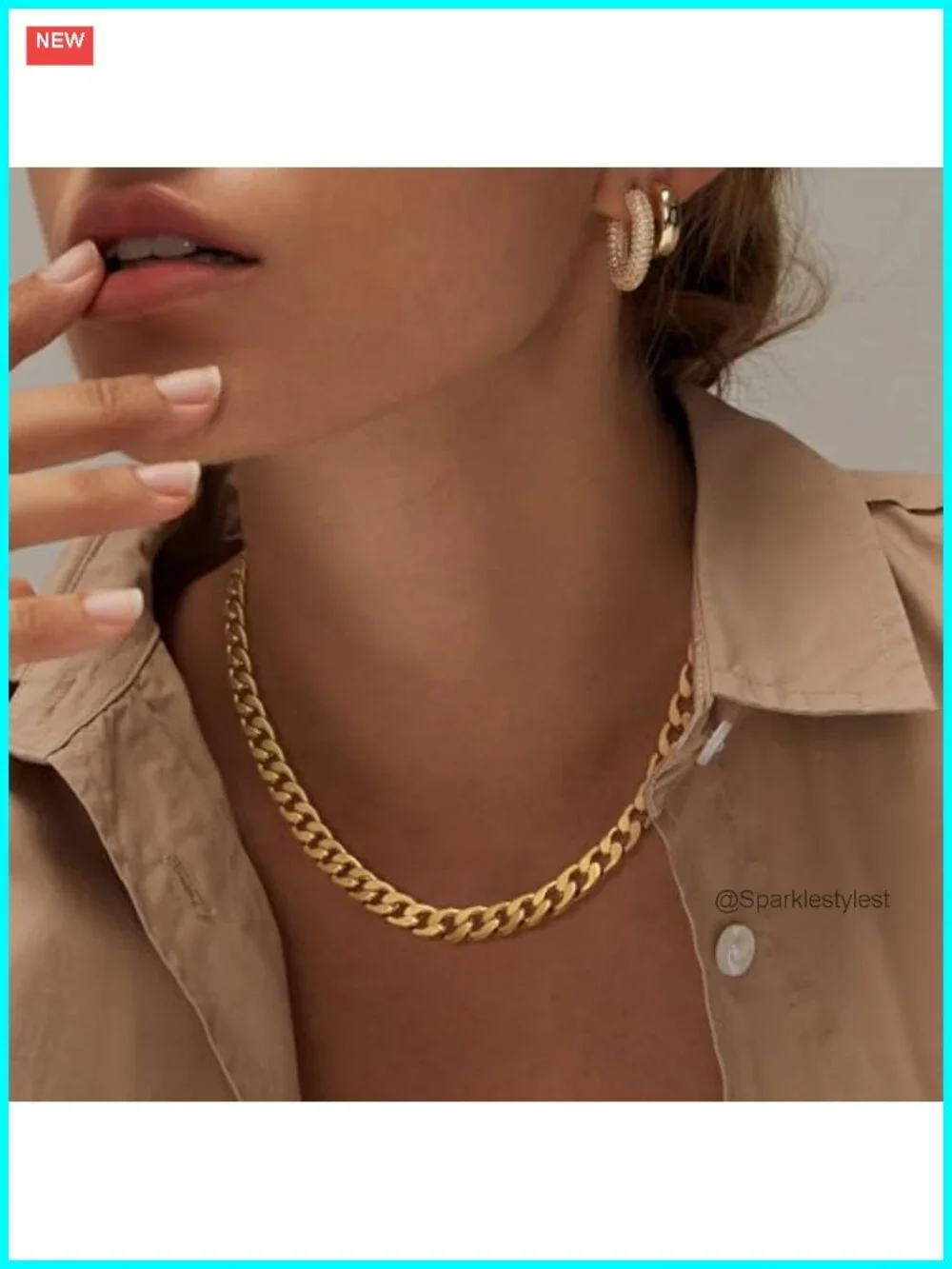 14k Gold Plated Cuban Link Chain Necklace 8MM Dainty Jewelry Women
